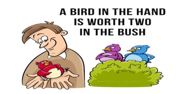معنی فارسی اصطلاح: A bird in the hand is worth two in the bush