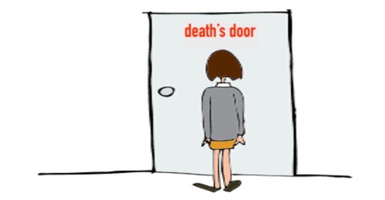 معنی فارسی اصطلاح: At death's door